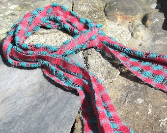 Etsy's Pick! Bright Red & Blue Cotton Scarf, Artisan Handmade Hand Woven Positive Energy Gift, Unisex Mens Womens Boho Casual Urban Fashion