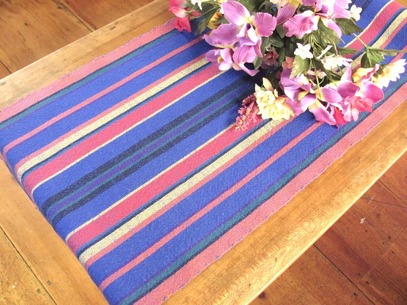 Bright Fiesta Table Runner, Rainbow Summer Cotton Stripe Woven Runner, Modern Farmhouse Decor Rustic French Country Cottage Table Runner image 3