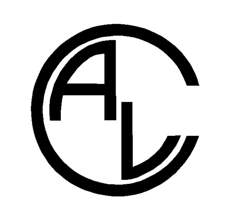 Black and white signature monogram logo with the letters "A" and "L" overlapping inside a "C" for Amy C Lund, ACL Handweaver Studio & Gallery.