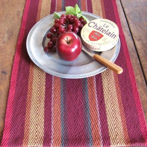 Etsy Pick Fiesta Table Runner, Artisan Handmade Hand Woven for Southwest Desert Ranch Mexican Decor in Red Yellow Orange Green Stripe Cotton