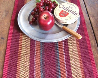 Etsy Pick Fiesta Table Runner, Artisan Handmade Hand Woven for Southwest Desert Ranch Mexican Decor in Red Yellow Orange Green Stripe Cotton