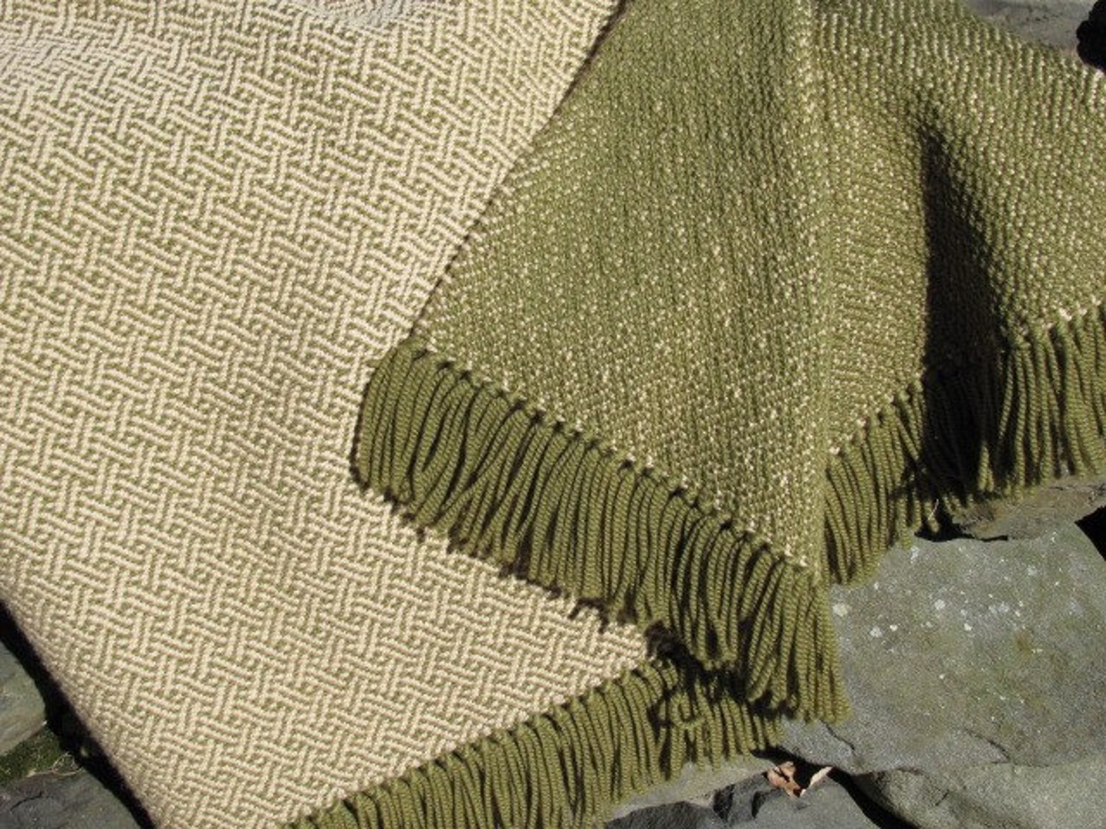 Moss Green Wool Couch Throw Blanket, Handmade Artisan Hand Woven Modern