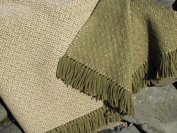 Hygge Handmade Wool Throw Blanket Artisan Hand Loom Woven in Moss