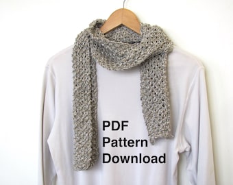 Knitted Cotton Scarf Pattern, PDF Knitting Download Hand Knit Scarf Directions, Hygge Urban Country Rustic Cabin Winter Style Accessory