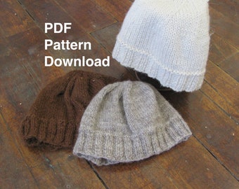Beanie Hat Watch Cap Hand Knitted Pattern PDF Download, Tutorial Directions Knitting Instructions for Simple Hand Knit Yarn Cloche Skull Cap