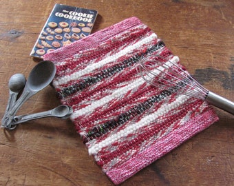 Red Wool Kitchen Pot Holder, Artisan Handmade Hand Woven Potholder, Gourmet Baking & Cooking Gift, Cookware, Bakeware, Kitchenware Accessory