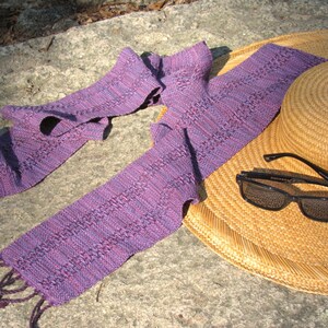 Deep Purple, Amethyst Plum, Lavender & Pink Scarf, Yoga, Spiritual Meditation Prayer Stole, Artisan Handmade Hand Woven Cotton Lace Stripe image 1