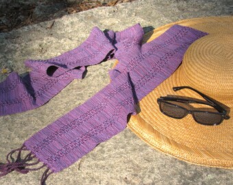 Deep Purple, Amethyst Plum, Lavender & Pink Scarf, Yoga, Spiritual Meditation Prayer Stole, Artisan Handmade Hand Woven Cotton Lace Stripe