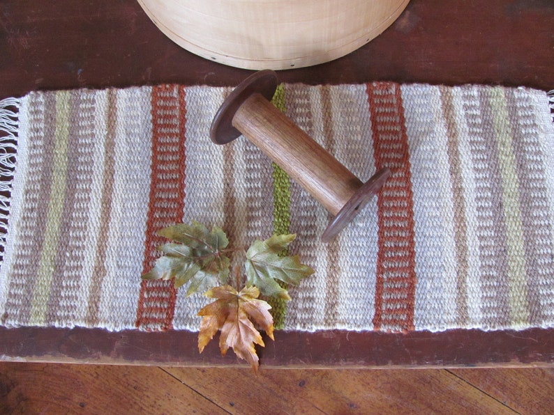 Etsy's Pick Autumn Fall Harvest Decor Table Runner, Rustic Primitive Cabin Modern Farmhouse Thanksgiving Artisan Hand Woven Wool Table Mat image 7