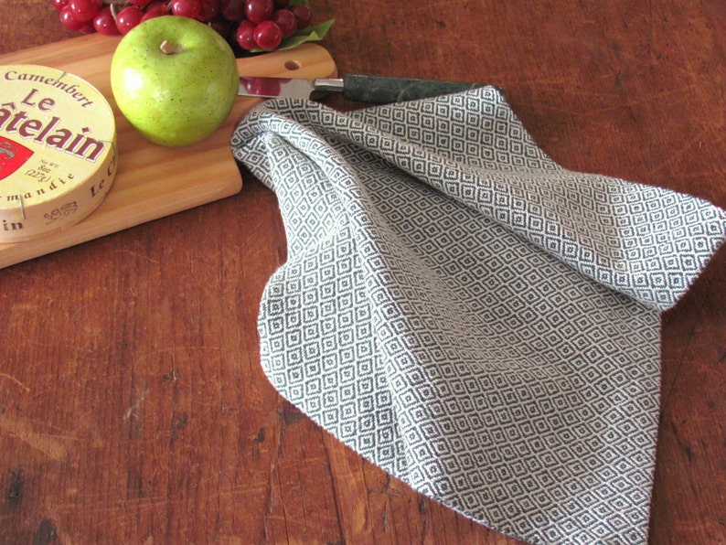 Gourmet Chef Gift, Handmade Woven Woodland Green Cotton Kitchen Dish Towel, Modern Cooking Baking Gift for Artisan Cook Baker Foodie image 4