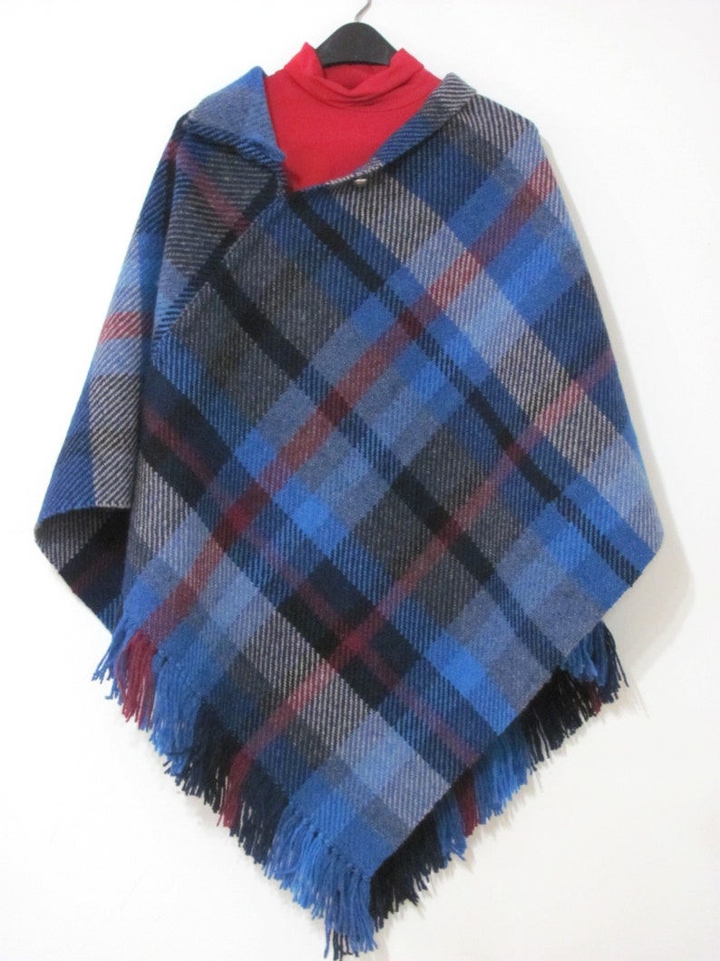 Blue Tartan Plaid Wool Poncho Artisan Handmade Hand Woven - Etsy