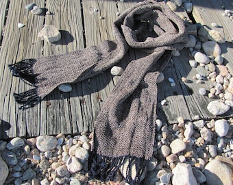 Indigo Navy Blue Beige Scarf, Mens Womens Artisan Handmade Woven Cotton & Chenille Scarf, Fall Winter Spring Accessory, Om Meditation Gift