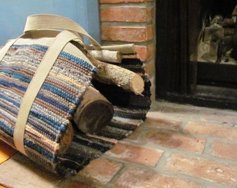 Firewood Log Carrier, Handmade Fire Wood Log Bag Tote, Fireplace Tools, Rustic Hygge Cabin, Country Home, Farmhouse Decor Firewood Carry Bag