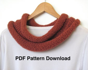 Cowl Knitting Pattern, PDF Easy Knitted Rolled Cowl Scarf Pattern Download Hand Knit Neckwarmer, Hygge Urban Rustic Fall Winter Accessory