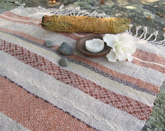 Altar Cloth Table Mat, Meditation Grounding Energy Earth Element Reiki Chakra Feng Shui Decor Artisan Hand Woven Centerpiece, Copper Orange