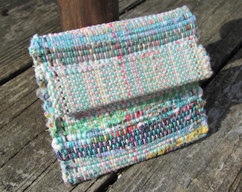 Boho Chic Handmade Woven Small Upcycled Fabric Coin Purse Wallet, Vegan Recycled Cloth Eco Friendly Pouch for Change, Keys, ID, Jewelry