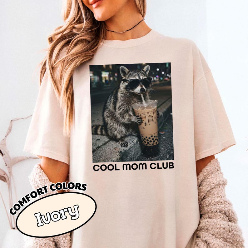Cool Mom Club Comfort Colors® Shirt, Raccoon Drinking Iced Coffee Shirt ...