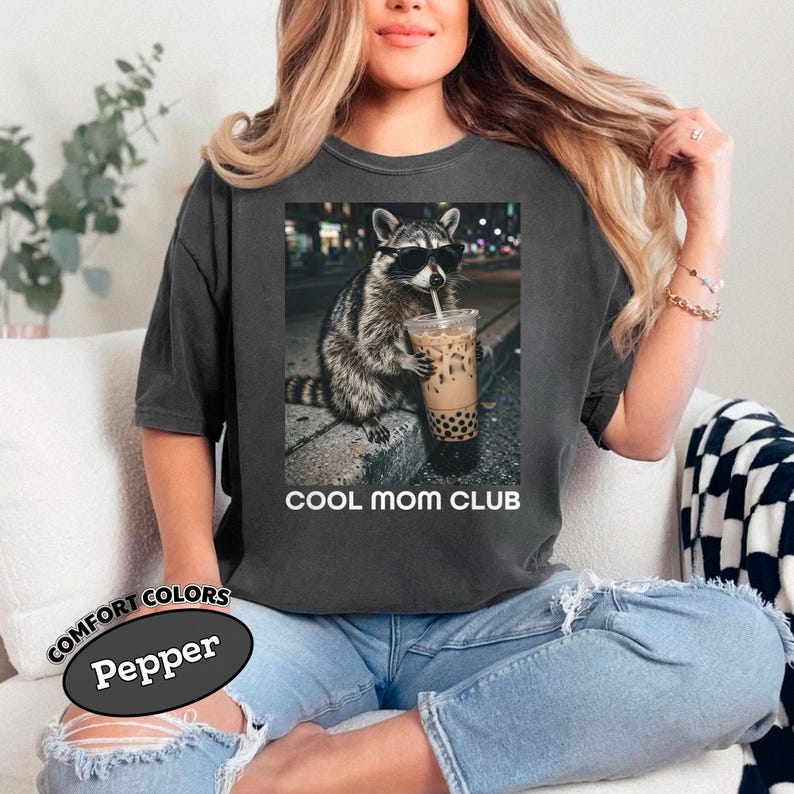Cool Mom Club Comfort Colors® Shirt, Raccoon Drinking Iced Coffee Shirt ...