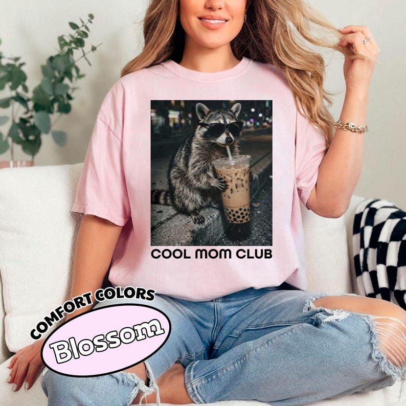 Cool Mom Club Comfort Colors® Shirt, Raccoon Drinking Iced Coffee Shirt ...