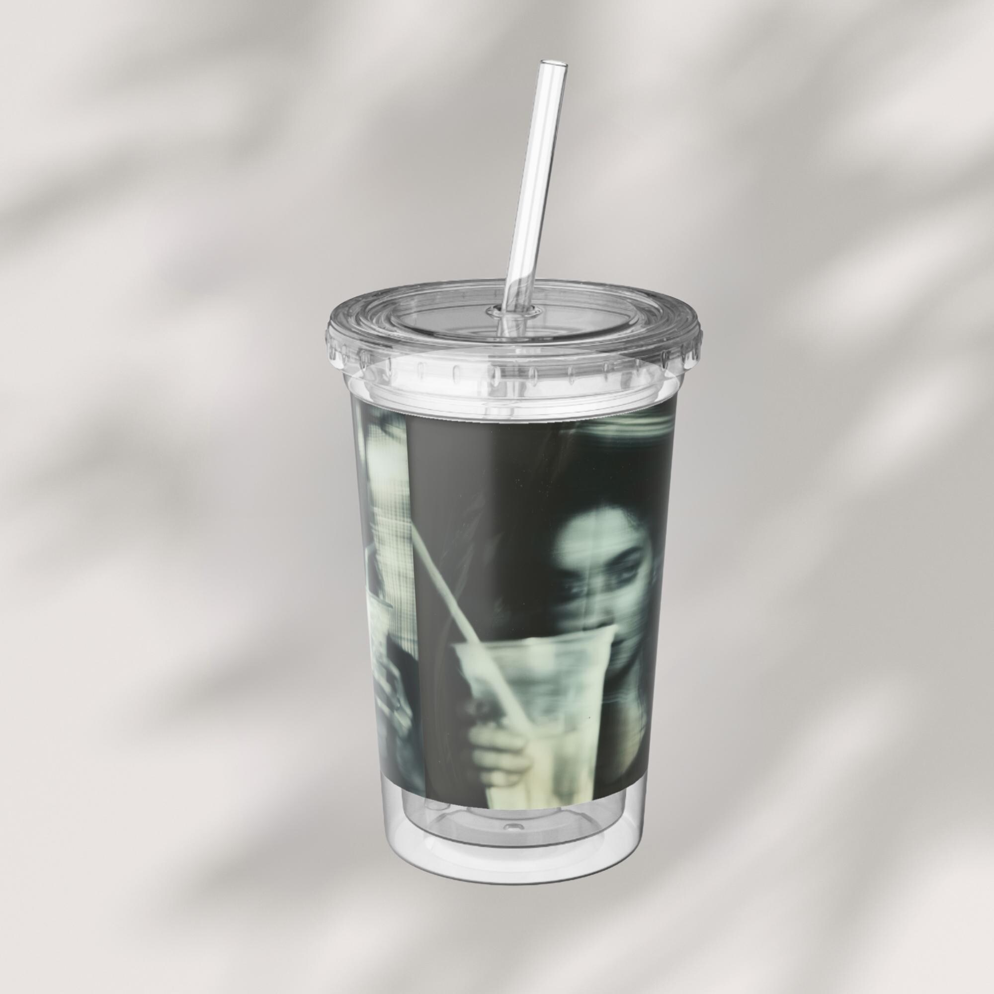 Reusable Clear Tumbler with Straw | 16 oz Acrylic Cup | Cold Drink Travel Mug | Iced Coffee Lover Gift | BPA-Free & Spill-Proof, Monochrome