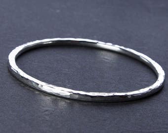 Rustic Elegance Hammered Silver Bangle Bracelet. Choose Round or Oval. Eco Friendly Custom Jewelery. Recycled Sterling Silver