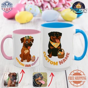 Custom Easter Mug - Cartoon Dog or Cat Portrait - 11oz/15oz Personalized Pet Cup - 12 Colors - Up to 3 Pets - Funny Gift for Pet Lovers
