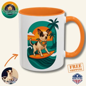 Custom Surf Dog Mug - Personalized Pet Gift with Retro Beach Vibes