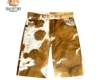 Håriga cowboyshorts i kohud | Handgjorda biker-streetwearshorts
