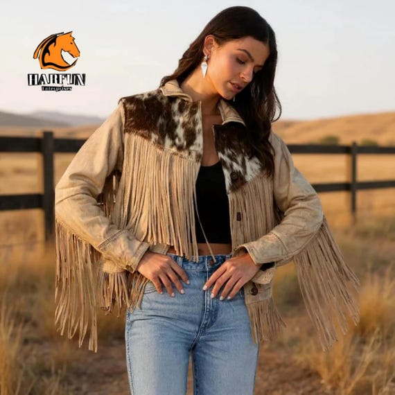 Women's Handmade Cowhide Fringe Leather Jacket | Western Yoke Design