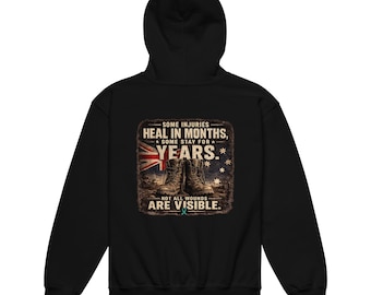 First responder military kid FORGED IN CHAOS - Kids (Australia Flag Ptsd support) Youth heavy blend hoodie