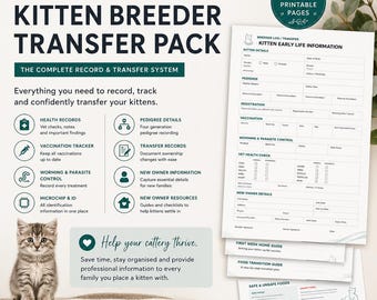 Overdrachtspakket kattenfokker | Overdrachtsformulieren voor kittens | Gezondheids-, vaccinatie- en microchipgegevens |downloadbare pdf | afdrukbaar