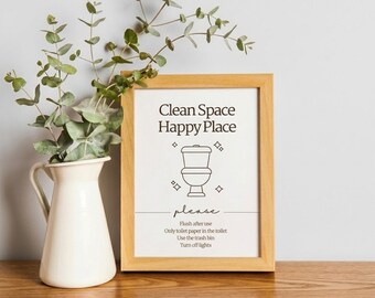 Airbnb bord badkamerregels, poster toiletruimte etiquette, herinnering gastbadkamer, korte termijn verhuur badkamerbord, afdrukbare canvassjabloon