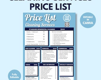 Prijslijst schoonmaakservices, prijslijst schoonmaakservice Canva, schoonmaakprijslijst zakelijk, tarieven professionele schoonmaak