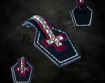 Leather coffin keychain (black and red)