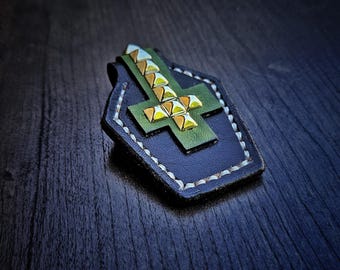 Leather coffin keychain (Green w/ white stitching)