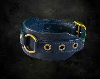 Black leather choker with antique gold hardware