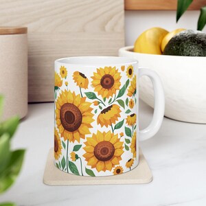 Sunflower Ceramic Coffee Mug: Bright Floral Tea Cup, Nature Lover Gift