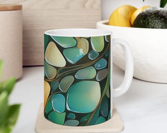Sea Glass Themed Ceramic Mug: Colorful Drinkware, Coffee Lover Gift