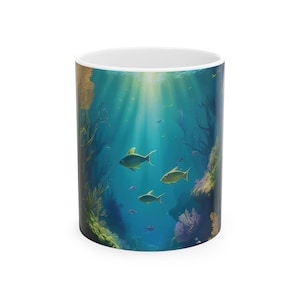 Underwater Oasis Ceramic Mug, Coffee Cup for Beach Lovers, Ocean Decor Gift, Marine Life Enthusiasts, Tea Mug for Relaxation