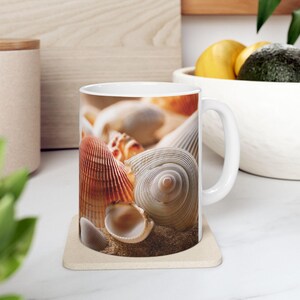 Seashell Ceramic Mug, Coastal Kitchen Decor, Beach Lover Gift, Ocean-Themed Drinkware, Perfect for Summer or Housewarming