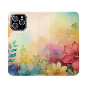 Floral Flip Cases - Colorful Phone Wallet, Watercolor Flower Design, Stylish Tech Accessory, Perfect Gift for Her, Spring Vibe