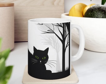 Elegant Black Cat Ceramic Coffee Mug - Cat Lover Gift