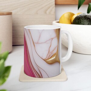 Pink Marble Ceramic Mug: Abstract Art Coffee Cup