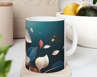 Floral Ceramic Coffee Mug: Botanical Art Design, Tea Mug