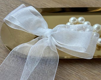 White Organza Hair Bow,  Bridal Hair Accessory
