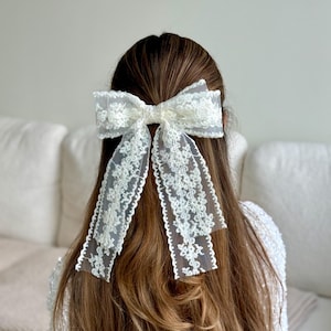 Fermaglio per capelli con fiocco in pizzo bianco, fermaglio da sposa, fiocco vintage per matrimonio