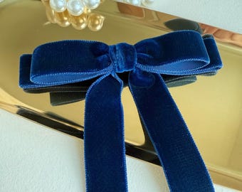 Dunkelblau Samt Haarschleife Clip, Haarschleife, Haarspange