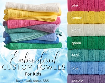 Personalised Embroidered Kids Towel, Custom Swim & Bath Gift. 70cm x 140cm