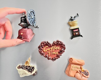 Mini Coffee Grinder & Coffee Bean Fridge Magnets – Vintage Aesthetic Kitchen Decor- Cute Gift for Coffee Lover, Birthday, Housewarming
