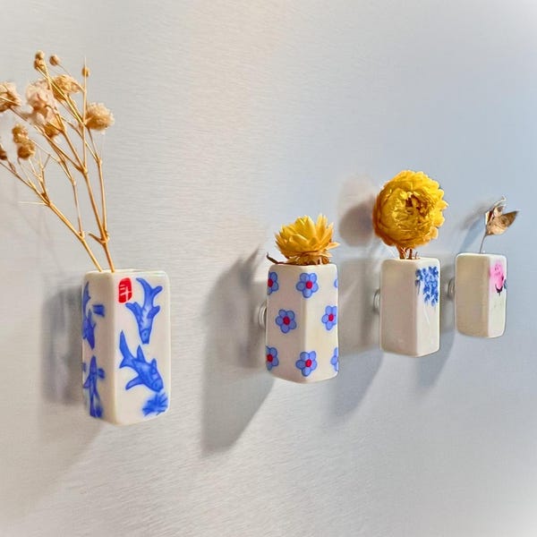 Mini Ceramic Vase Fridge Magnets –  Japanese Aesthetic Decor - Unique Gift for Her, Birthday, Housewarming, Fall Autumn Home Decor